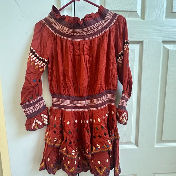 Red Carter Bohemian Boho Off-Shoulder Burnt Orange Festival Dress  Size M - Picture 1 of 7